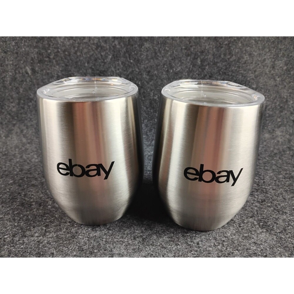Stainless Steel Wine Carafe Tumbler Set with Lids eBay Logo Lot of 2